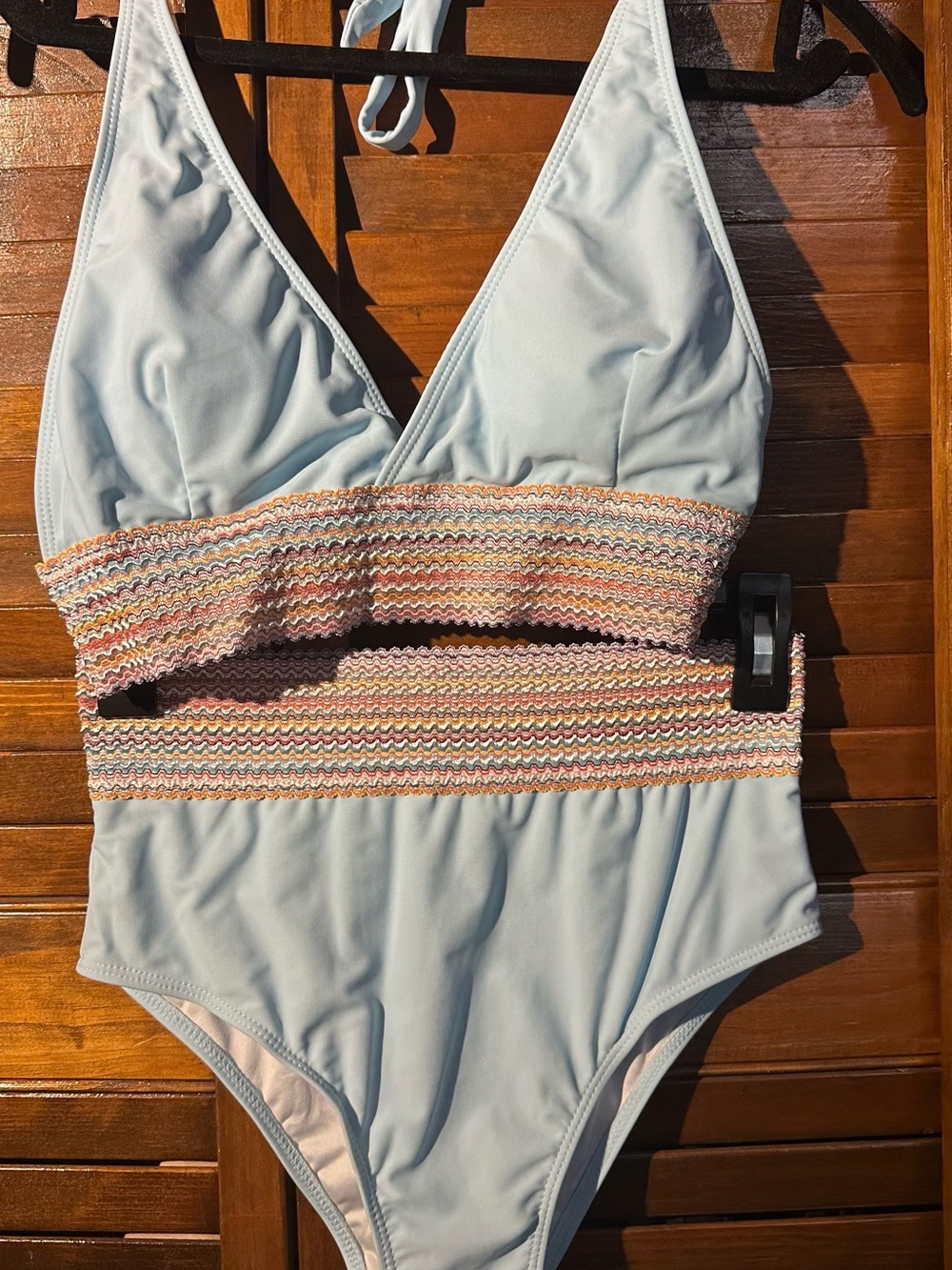 Light Blue Women’s bikini with Multicolor Smocked Waist
